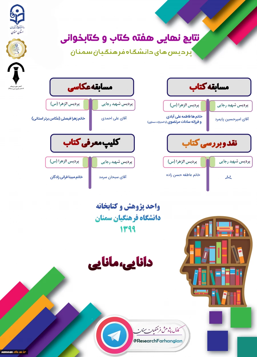 نتایج نهایی برنامه ها و مسابقات هفته کتاب و کتابخوانی 1399  3