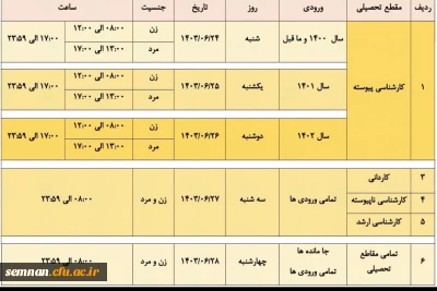 برنامه انتخاب واحد آموزشی تمامی دوره ها