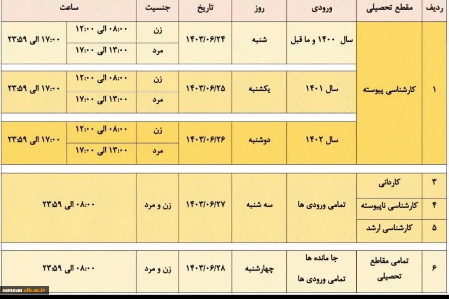 برنامه انتخاب واحد آموزشی تمامی دوره ها 2